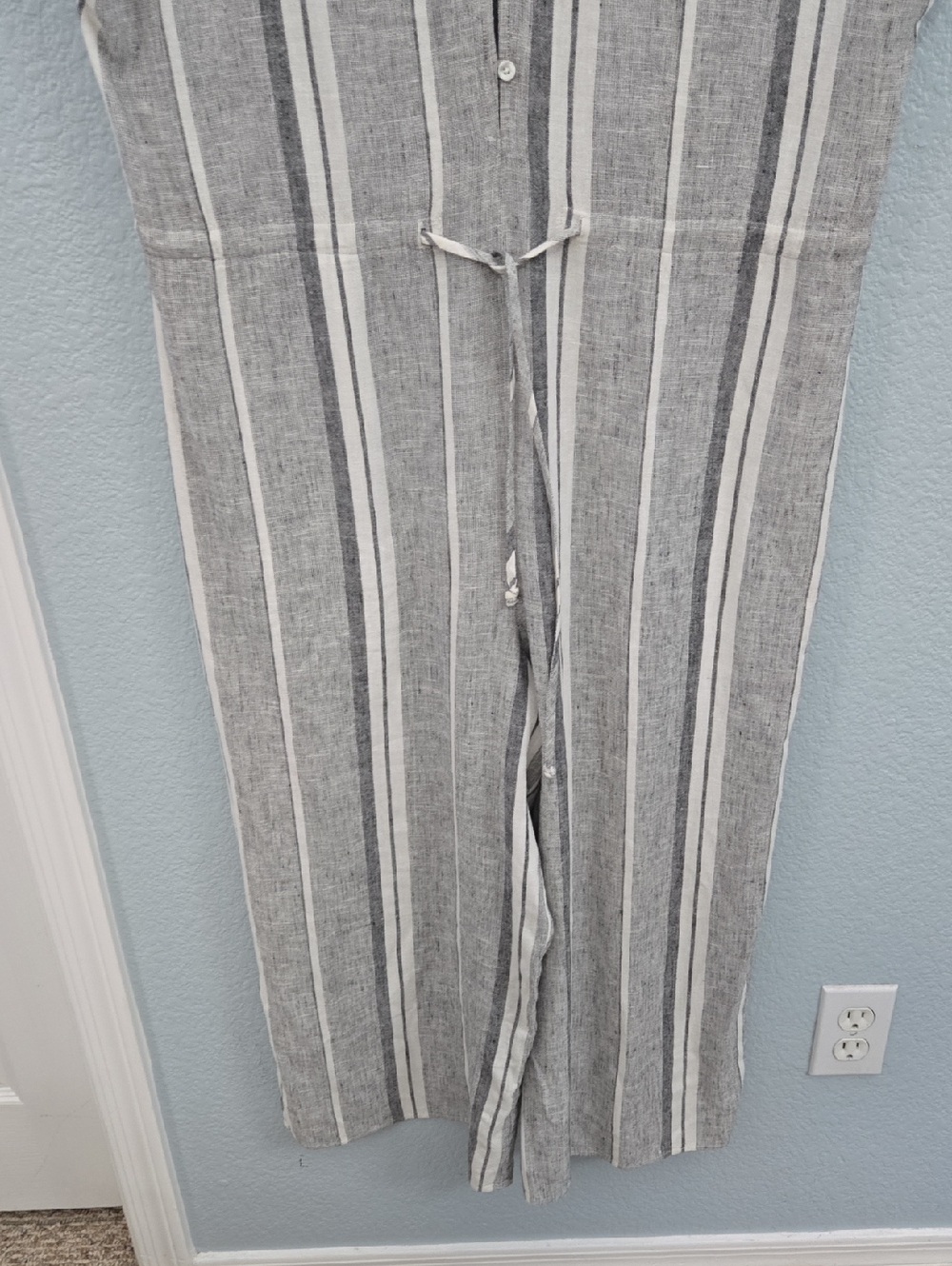 ANTHROPOLOGIE Cloth & Stone Linen Blend Jumpsuit Wide Leg Tie Waist Sz Large - Picture 4 of 12